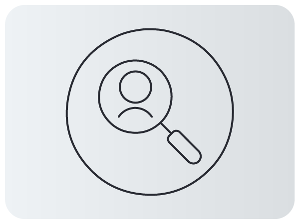 Ícone de lupa destacando uma figura humana, simbolizando busca ou seleção.