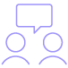 Ícone de duas pessoas com um balão de fala acima, sugerindo comunicação ou discussão.
