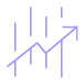 Ícone com setas ascendentes e linhas verticais, representando crescimento, avanço ou fluxo de dados.