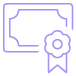 Ícone de um diploma ou certificado com um selo de premiação, simbolizando conquista ou qualificação.