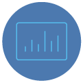 Ícone linear em fundo azul representando gráfico de barras Ícone linear em fundo azul representando gráfico de barras