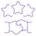 Ícone de duas mãos apertadas abaixo de três estrelas, significando parceria, colaboração ou avaliação de qualidade.