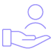 Ícone de uma mão aberta com uma pessoa acima, ilustrando cuidado, suporte ou serviço ao cliente.