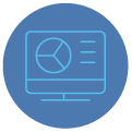 Ícone linear em fundo azul representando monitor com gráficos Ícone linear em fundo azul representando monitor com gráficos