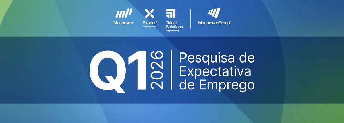 Banner Q1 2026 da Pesquisa de Expectativa de Emprego do ManpowerGroup, com logos e fundo em tons de azul e verde. Banner Q1 2026 da Pesquisa de Expectativa de Emprego do ManpowerGroup, com logos e fundo em tons de azul e verde.