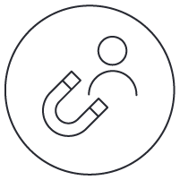 Ícone linear mostrando imã atraindo uma pessoa Ícone linear mostrando imã atraindo uma pessoa