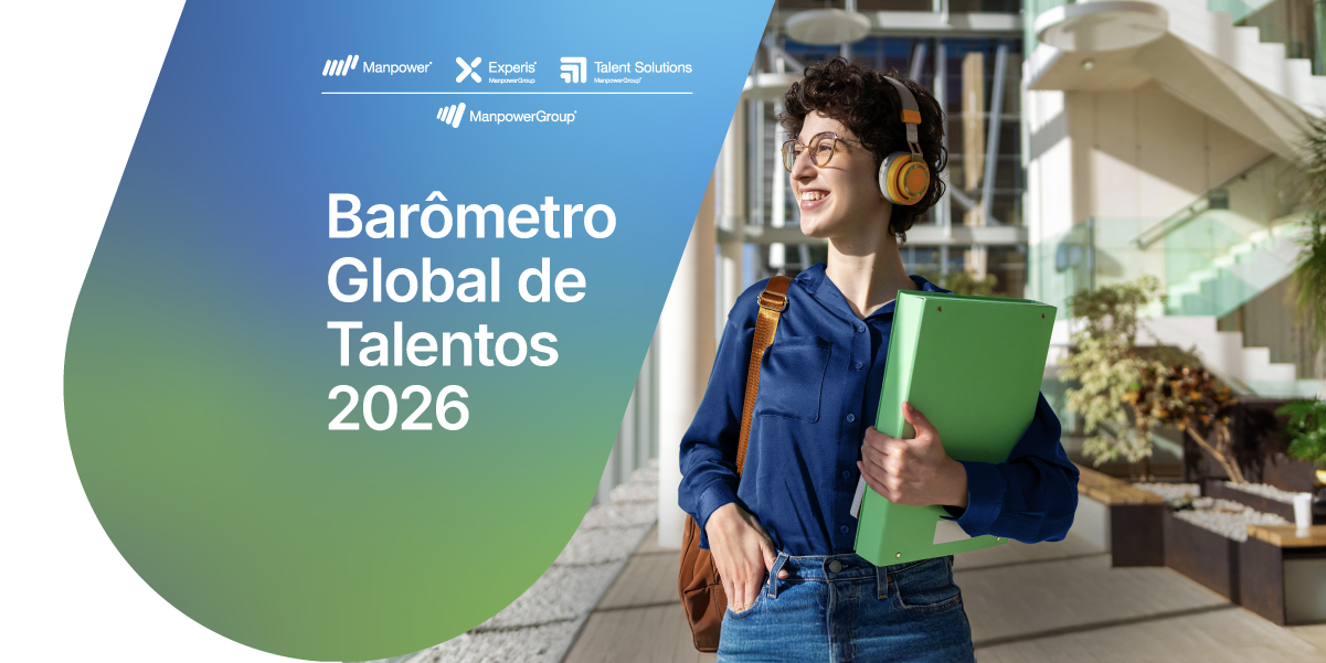 Banner Barômetro Global de Talentos 2026 da ManpowerGroup, com jovem de fones e pasta verde em ambiente corporativo. Banner Barômetro Global de Talentos 2026 da ManpowerGroup, com jovem de fones e pasta verde em ambiente corporativo.