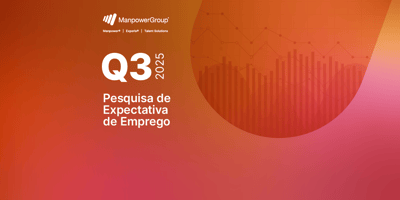 Um gráfico laranja com o logo ManpowerGroup, "Q3 2025" e "Pesquisa de Expectativa de Emprego" em branco.