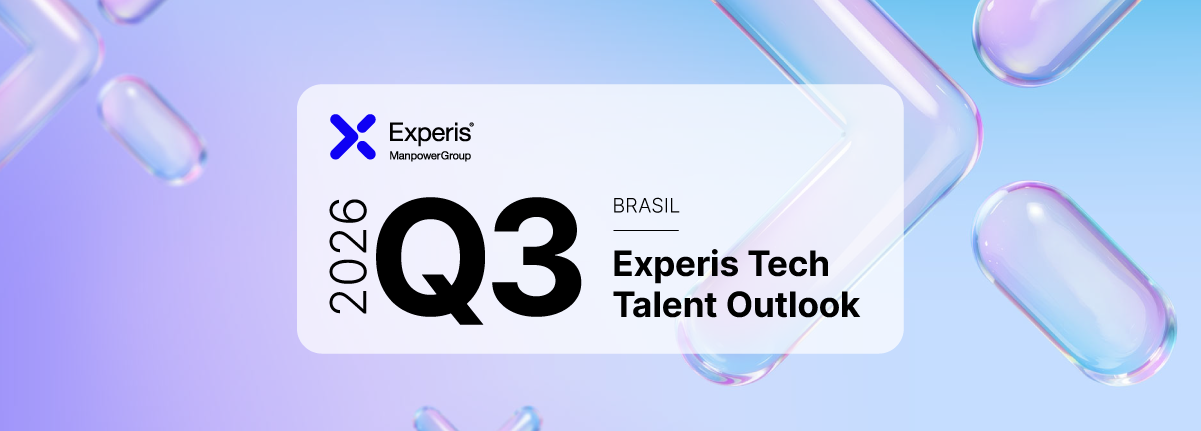 Banner institucional da Experis ManpowerGroup com o título ‘2026 Q3 – Experis Tech Talent Outlook’, em fundo escuro com formas geométricas e setas abstratas em tons de lilás e azul. Banner institucional da Experis ManpowerGroup com o título ‘2026 Q3 – Experis Tech Talent Outlook’, em fundo escuro com formas geométricas e setas abstratas em tons de lilás e azul.