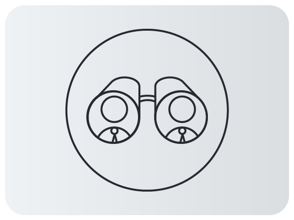 Binóculos com duas pessoas representadas nas lentes dentro de círculo