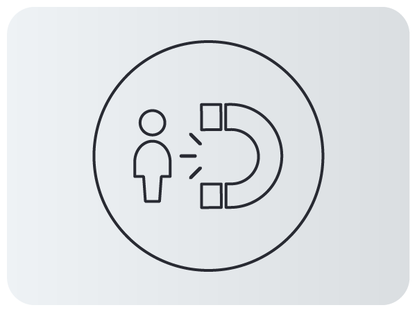 Ícone de um ímã atraindo a silhueta de uma pessoa dentro de um círculo.