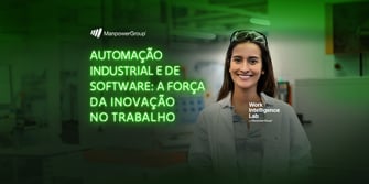 Arte em tons verdes, com o título da pesquisa. Mulher sorridente em fundo industrial.