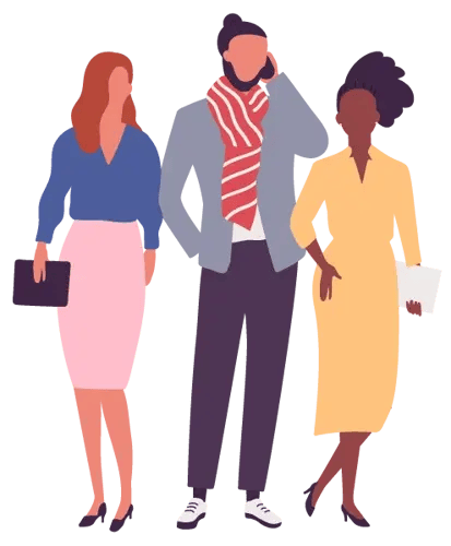 Ilustração de três pessoas caminhando lado a lado. Ilustração de três pessoas caminhando lado a lado.