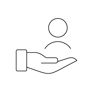 Mão aberta segurando um ícone de pessoa, representando cuidado ou serviço ao cliente. Mão aberta segurando um ícone de pessoa, representando cuidado ou serviço ao cliente.