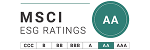Selo "MSCI ESG RATINGS" com classificação "AA" destacada em verde, indicando um bom desempenho em critérios ambientais, sociais e de governança.