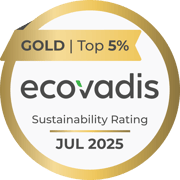 Selo de Sustentabilidade EcoVadis, nível Ouro, indicando estar no Top 5%. Julho 2025