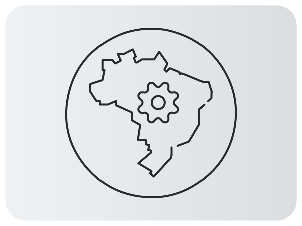 Mapa do Brasil com engrenagem posicionada na região central dentro de círculo. _1