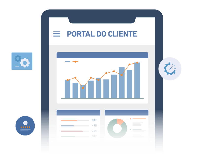 Ilustração - Smartphone mostrando uma ilustração da interface do portal do cliente