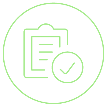 Ícone verde de clipboard com check, representando validação, aprovação ou conformidade.