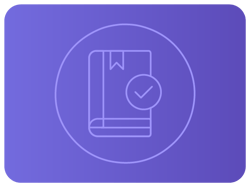 Ícone de livro com marcador e símbolo de check dentro de um círculo. Ícone de livro com marcador e símbolo de check dentro de um círculo.