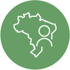 Ícone azul com mapa do Brasil e uma pessoa. Ícone azul com mapa do Brasil e uma pessoa.
