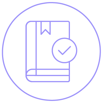 Ícone de livro com marcador e símbolo de check dentro de um círculo. Ícone de livro com marcador e símbolo de check dentro de um círculo.