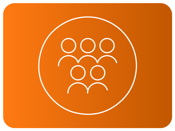 Ícone de grupo com figuras em linha dentro de um círculo.