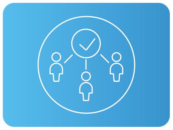 cone com três pessoas ligadas a um círculo com marca de verificação.