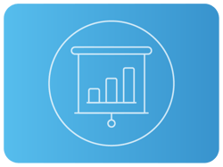 Ícone de apresentação com gráfico de barras em fundo azul. Ícone de apresentação com gráfico de barras em fundo azul.