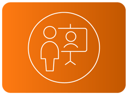 Ícone de apresentação com pessoa e quadro ilustrado dentro de um círculo. Ícone de apresentação com pessoa e quadro ilustrado dentro de um círculo.