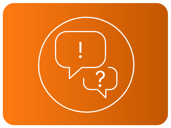 Ícone de balões de diálogo com exclamação e interrogação.