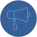 Ícone azul de megafone dentro de círculo. Ícone azul de megafone dentro de círculo.