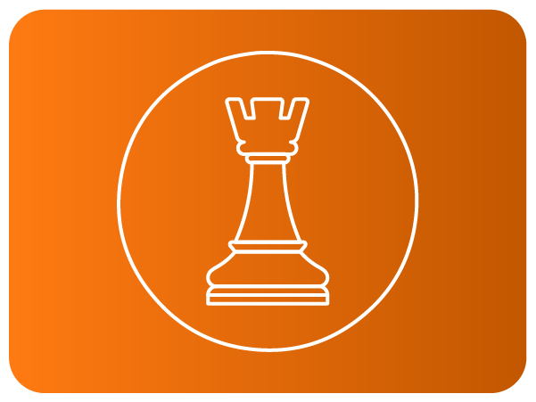 Ícone de torre de xadrez em linha fina dentro de um círculo.