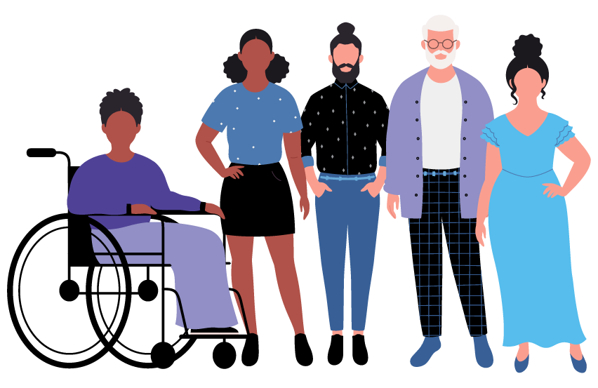 Ilustração de pessoas diversas.