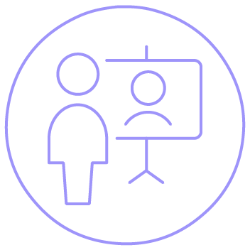 Ícone de apresentação com pessoa e quadro ilustrado dentro de um círculo. Ícone de apresentação com pessoa e quadro ilustrado dentro de um círculo.