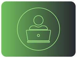 Ícone minimalista de pessoa usando notebook em linha verde. Ícone minimalista de pessoa usando notebook em linha verde.