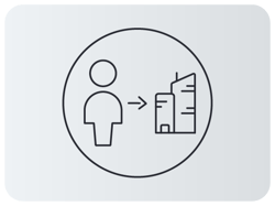 Ícone de pessoa com seta apontando para prédio em estilo minimalista. Ícone de pessoa com seta apontando para prédio em estilo minimalista.