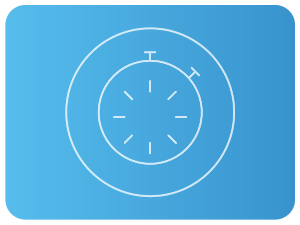 Ícone de cronômetro minimalista em fundo azul.