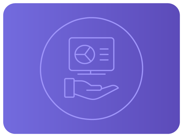 Ícone de dados e apresentação apoiados por uma mão Ícone de dados e apresentação apoiados por uma mão