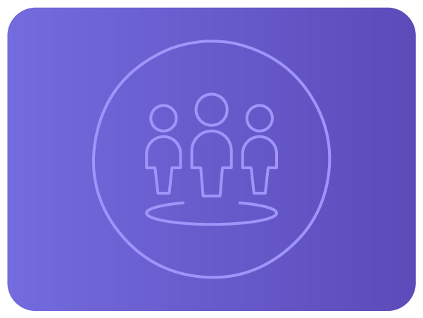 Ícone de três pessoas dentro de círculo em linha fina roxa. Ícone de três pessoas dentro de círculo em linha fina roxa.