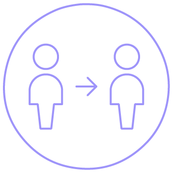 Ícone com duas figuras e seta indicando transição.