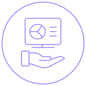 Ícone de dados e apresentação apoiados por uma mão Ícone de dados e apresentação apoiados por uma mão