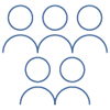 Ícone azul de grupo com cinco pessoas lado a lado. Ícone azul de grupo com cinco pessoas lado a lado.