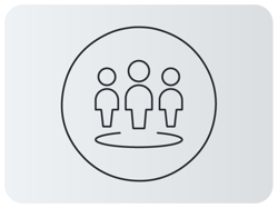 Ícone de três pessoas dentro de um círculo, representando equipe ou grupo. Ícone de três pessoas dentro de um círculo, representando equipe ou grupo.