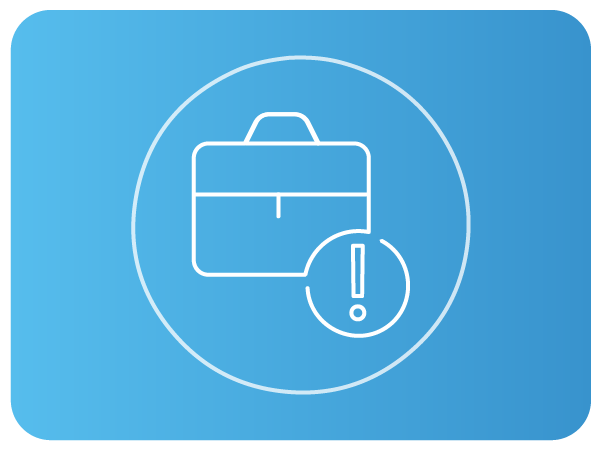 Ícone de pasta de trabalho com símbolo de alerta em fundo azul. Ícone de pasta de trabalho com símbolo de alerta em fundo azul.