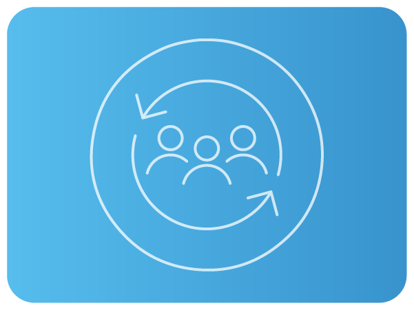 Ícone de três pessoas em ciclo de setas contínuas. Ícone de três pessoas em ciclo de setas contínuas.