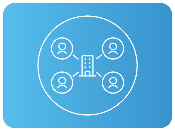 Rede de pessoas conectadas a uma empresa, representando terceirização e escala. Rede de pessoas conectadas a uma empresa, representando terceirização e escala.