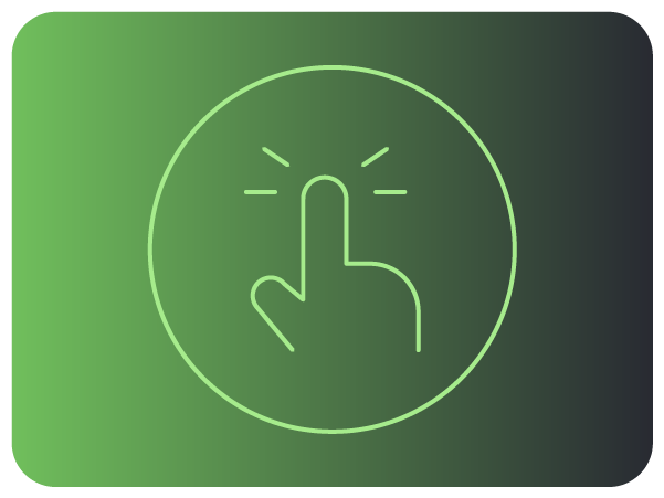 Ícone circular verde com dedo tocando, representando ação de clique. Ícone circular verde com dedo tocando, representando ação de clique.