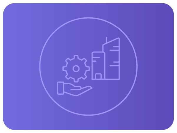 Ícone linear de Engrenagem e edifício sobre uma mão símbolo de check dentro de um círculo.