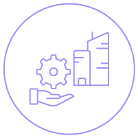 Ícone linear - Engrenagem e edifício sobre mão aberta